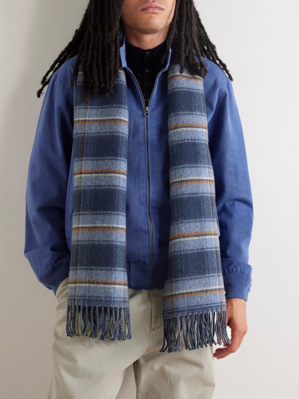 Reversible Logo-Jacquard Striped Checked Wool Scarf - OU