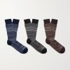 Three-Pack Crochet-Knit Cotton-Blend Socks Three-Pack Crochet-Knit Cotton-Blend Socks