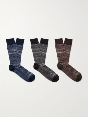 Three-Pack Crochet-Knit Cotton-Blend Socks