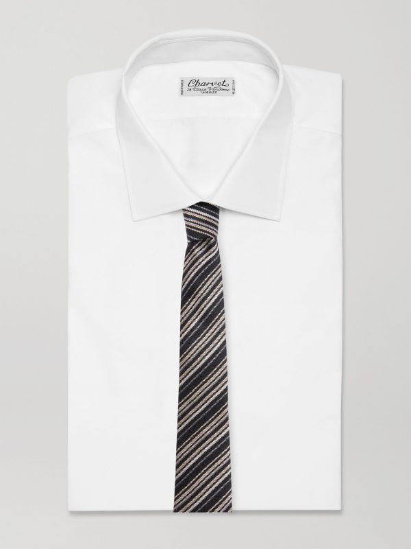 7cm Striped Silk-Jacquard Tie - OU