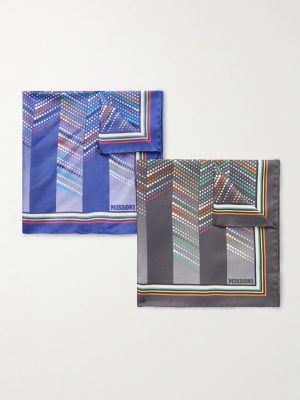 Set of Two Printed Silk-Voile Pocket Squares Set of Two Printed Silk-Voile Pocket Squares