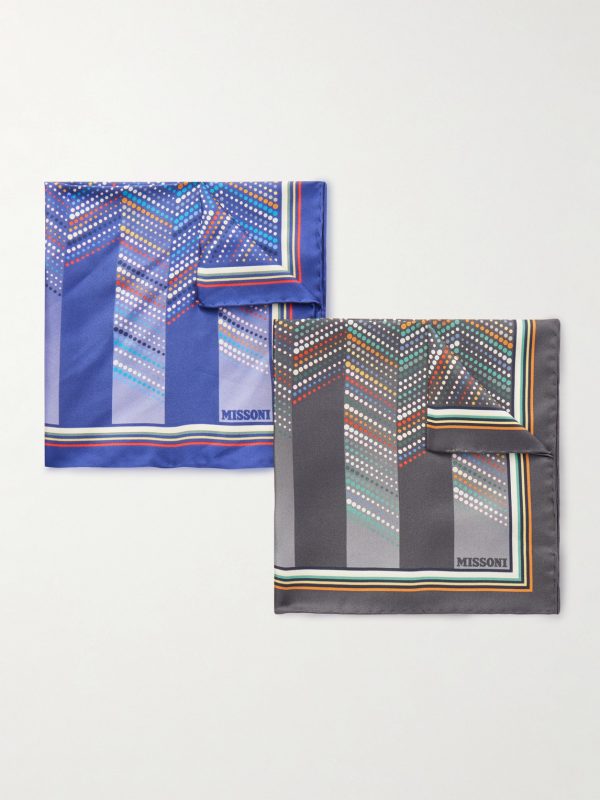 Set of Two Printed Silk-Voile Pocket Squares Set of Two Printed Silk-Voile Pocket Squares