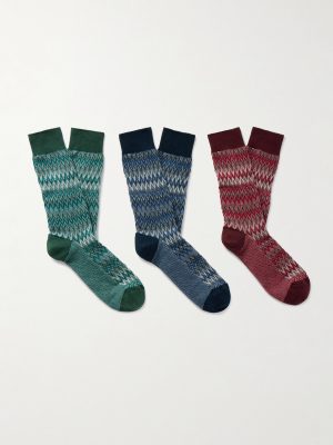Three-Pack Crochet-Knit Cotton-Blend Socks