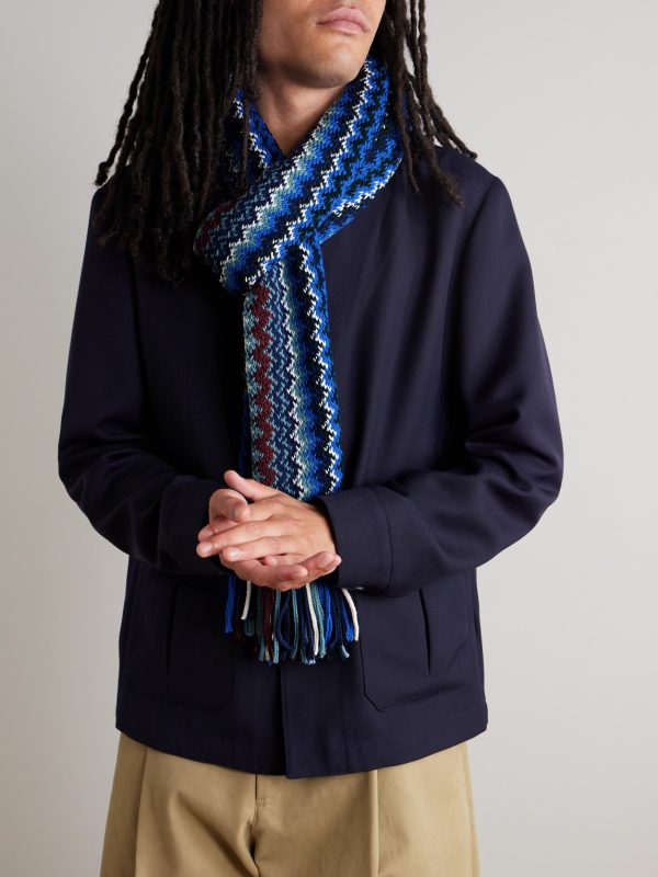 Fringed Jacquard-Knit Wool Scarf - OU Fringed Jacquard-Knit Wool Scarf - OU