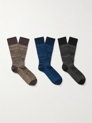 Three-Pack Crochet-Knit Cotton-Blend Socks
