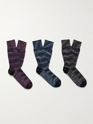 Three-Pack Space-Dyed Cotton-Blend Socks