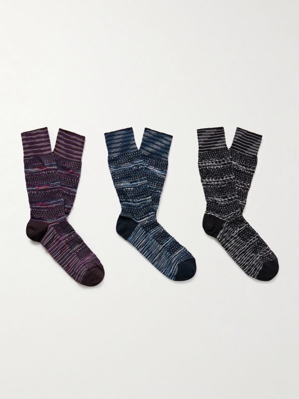 Three-Pack Space-Dyed Cotton-Blend Socks