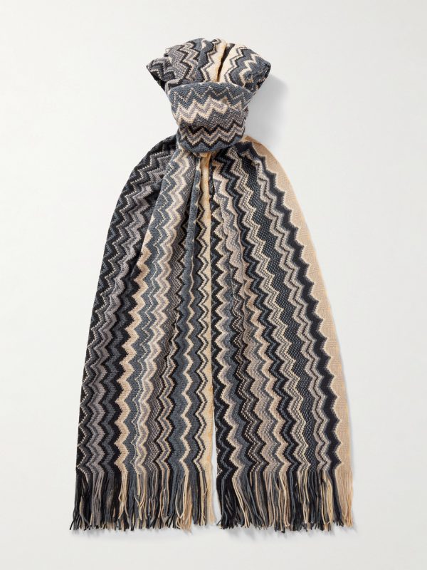 Fringed Jacquard-Knit Wool Scarf Fringed Jacquard-Knit Wool Scarf