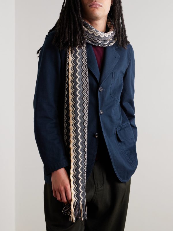 Fringed Jacquard-Knit Wool Scarf - OU Fringed Jacquard-Knit Wool Scarf - OU
