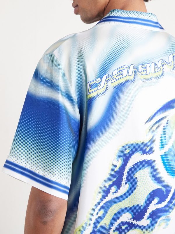 Flaming Tennis Ball Camp-Collar Printed Silk-Twill Shirt - CU