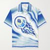 Flaming Tennis Ball Camp-Collar Printed Silk-Twill Shirt