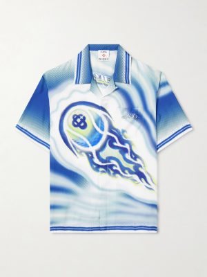 Flaming Tennis Ball Camp-Collar Printed Silk-Twill Shirt