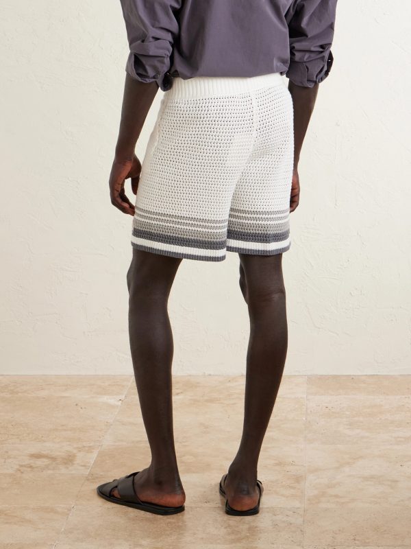 Straight-Leg Logo-Appliquéd Striped Crocheted Cotton Drawstring Shorts - BK