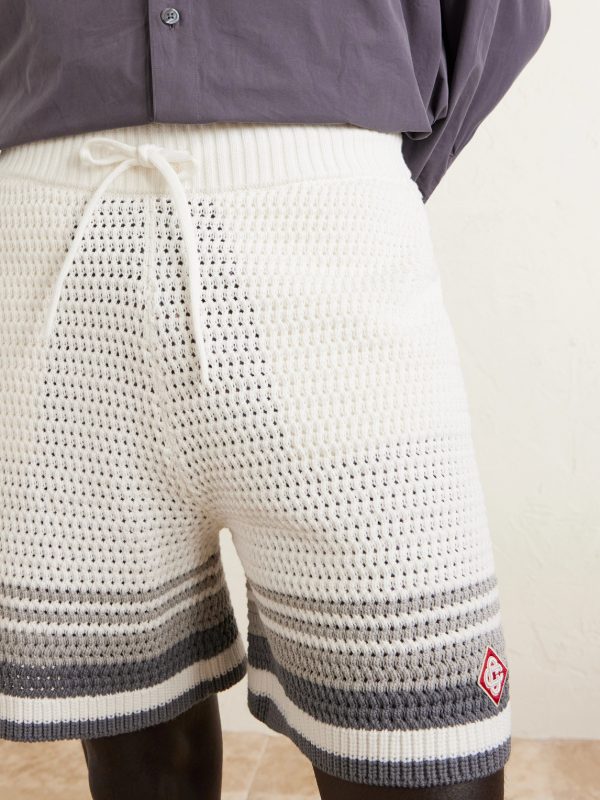 Straight-Leg Logo-Appliquéd Striped Crocheted Cotton Drawstring Shorts - CU