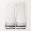 Straight-Leg Logo-Appliquéd Striped Crocheted Cotton Drawstring Shorts