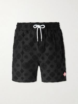 Straight-Leg Logo-Appliquéd Cotton-Blend Terry-Jacquard Shorts