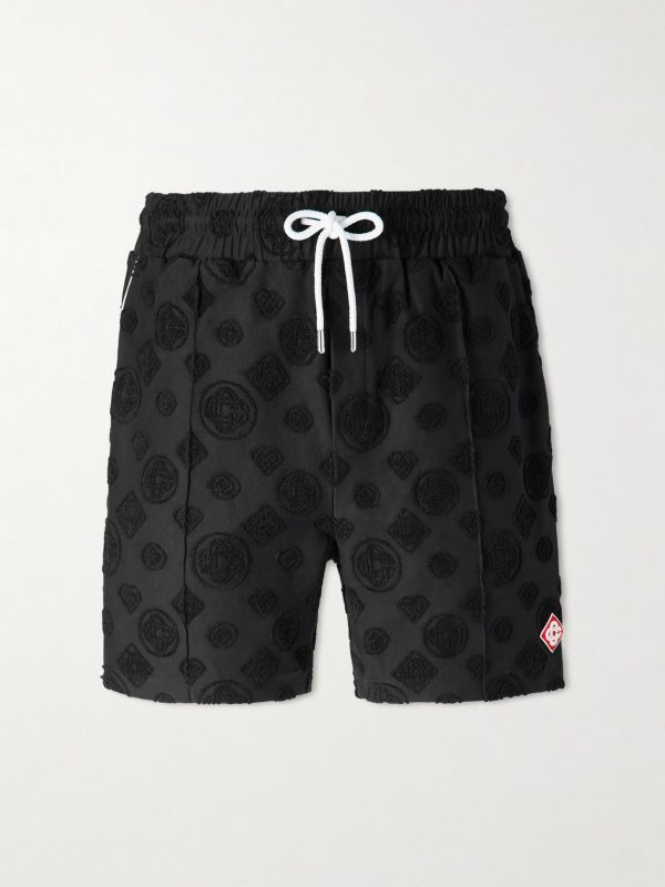 Straight-Leg Logo-Appliquéd Cotton-Blend Terry-Jacquard Shorts Straight-Leg Logo-Appliquéd Cotton-Blend Terry-Jacquard Shorts
