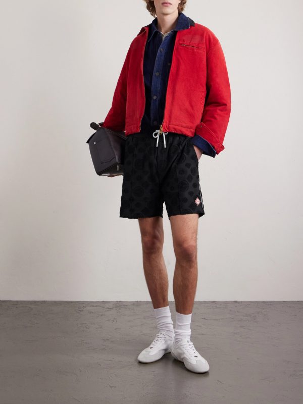 Straight-Leg Logo-Appliquéd Cotton-Blend Terry-Jacquard Shorts - OU Straight-Leg Logo-Appliquéd Cotton-Blend Terry-Jacquard Shorts - OU