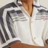 Camp-Collar Logo-Appliquéd Striped Crocheted Cotton Shirt - CU Camp-Collar Logo-Appliquéd Striped Crocheted Cotton Shirt - CU