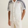 Camp-Collar Logo-Appliquéd Striped Crocheted Cotton Shirt - FR Camp-Collar Logo-Appliquéd Striped Crocheted Cotton Shirt - FR