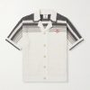Camp-Collar Logo-Appliquéd Striped Crocheted Cotton Shirt Camp-Collar Logo-Appliquéd Striped Crocheted Cotton Shirt