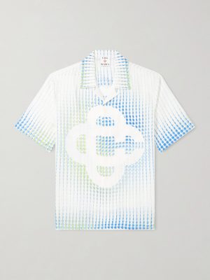 Dots Camp-Collar Printed Linen Shirt