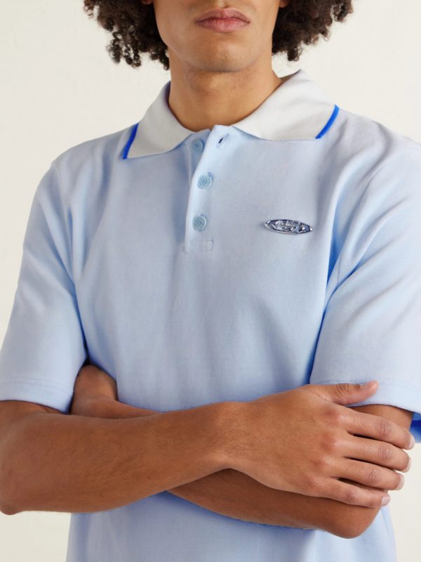 Logo-Appliquéd Cotton-Blend Velour Polo Shirt - CU Logo-Appliquéd Cotton-Blend Velour Polo Shirt - CU