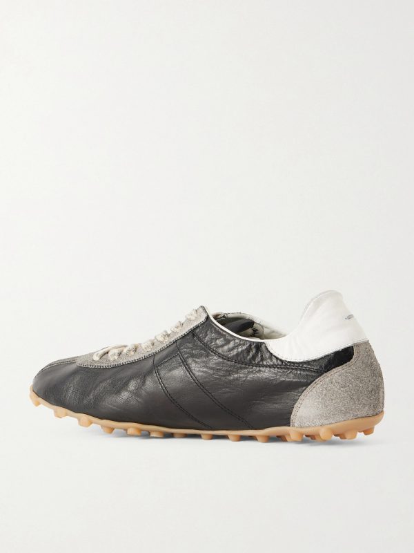 Sprinters Distressed Suede-Trimmed Leather Sneakers - BK Sprinters Distressed Suede-Trimmed Leather Sneakers - BK