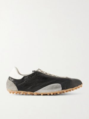 Sprinters Distressed Suede-Trimmed Leather Sneakers