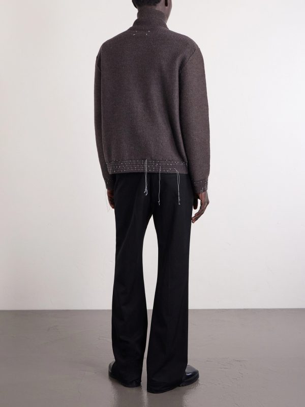Embroidered Stretch-Wool Half-Zip Sweater - BK Embroidered Stretch-Wool Half-Zip Sweater - BK