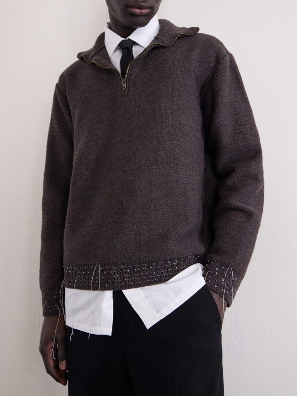 Embroidered Stretch-Wool Half-Zip Sweater - CU Embroidered Stretch-Wool Half-Zip Sweater - CU
