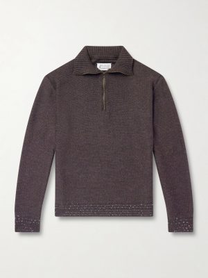 Embroidered Stretch-Wool Half-Zip Sweater