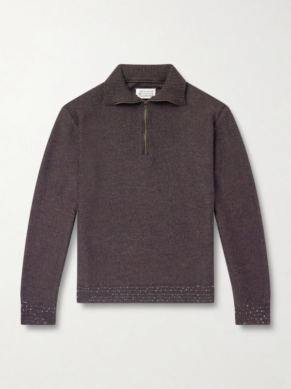 Embroidered Stretch-Wool Half-Zip Sweater Embroidered Stretch-Wool Half-Zip Sweater