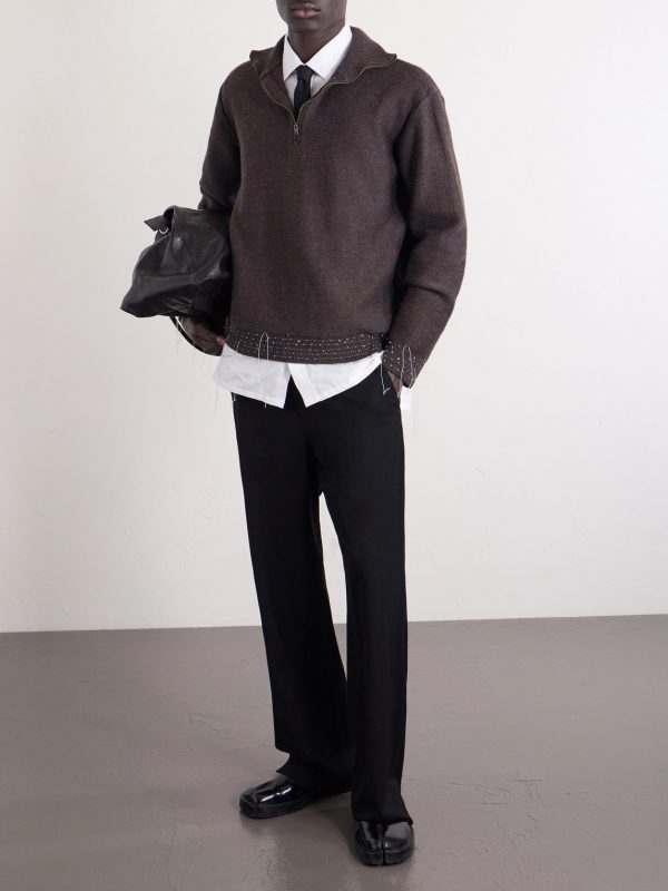 Embroidered Stretch-Wool Half-Zip Sweater - OU Embroidered Stretch-Wool Half-Zip Sweater - OU