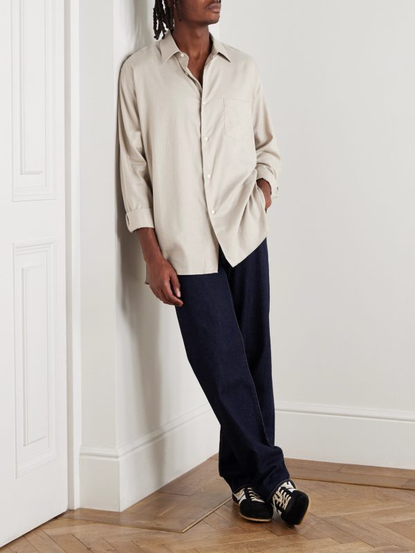 Oversized Cotton and Silk-Blend Twill Shirt - OU Oversized Cotton and Silk-Blend Twill Shirt - OU