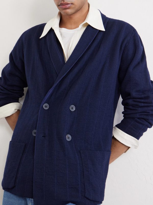 Double-Breasted Striped Wool, Cashmere and Cotton-Blend Blazer - CU Double-Breasted Striped Wool, Cashmere and Cotton-Blend Blazer - CU