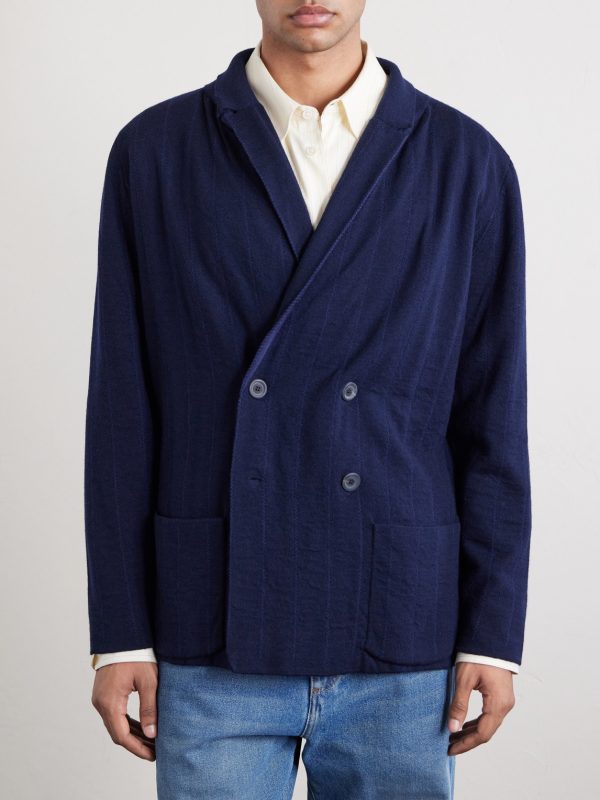 Double-Breasted Striped Wool, Cashmere and Cotton-Blend Blazer - FR Double-Breasted Striped Wool, Cashmere and Cotton-Blend Blazer - FR