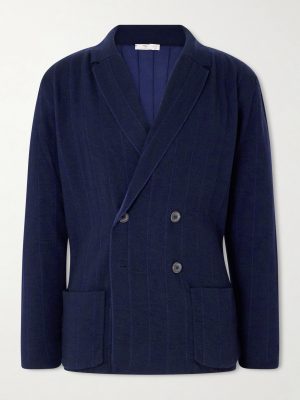 Double-Breasted Striped Wool, Cashmere and Cotton-Blend Blazer Double-Breasted Striped Wool, Cashmere and Cotton-Blend Blazer