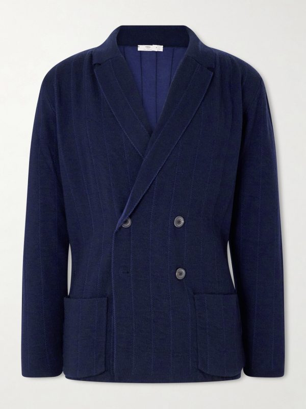Double-Breasted Striped Wool, Cashmere and Cotton-Blend Blazer Double-Breasted Striped Wool, Cashmere and Cotton-Blend Blazer