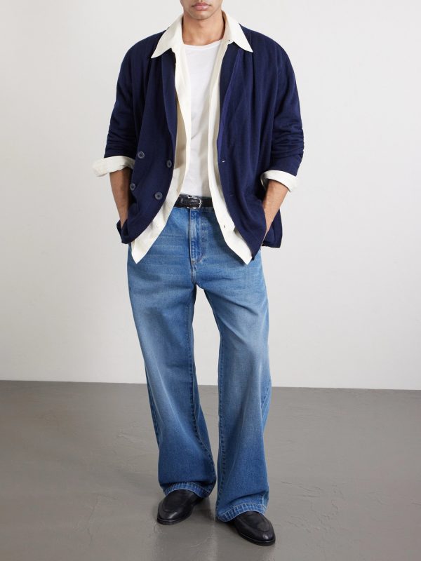 Double-Breasted Striped Wool, Cashmere and Cotton-Blend Blazer - OU Double-Breasted Striped Wool, Cashmere and Cotton-Blend Blazer - OU