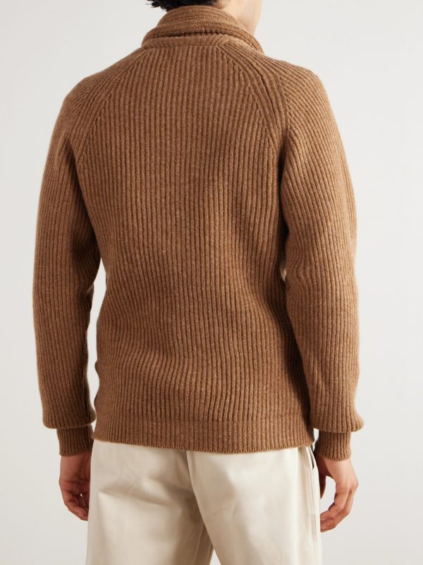 Slim-Fit Shawl-Collar Ribbed Wool Cardigan - BK Slim-Fit Shawl-Collar Ribbed Wool Cardigan - BK