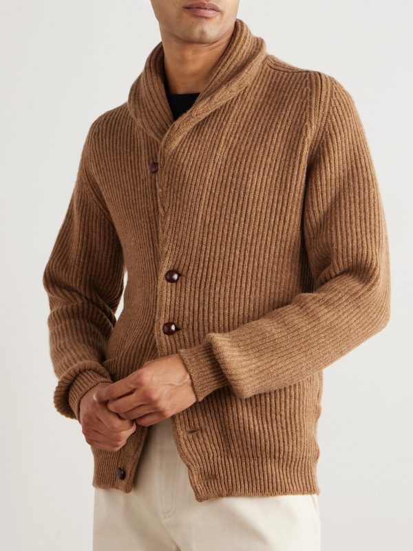 Slim-Fit Shawl-Collar Ribbed Wool Cardigan - FR Slim-Fit Shawl-Collar Ribbed Wool Cardigan - FR