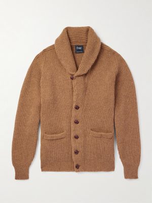 Slim-Fit Shawl-Collar Ribbed Wool Cardigan