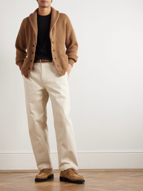 Slim-Fit Shawl-Collar Ribbed Wool Cardigan - OU Slim-Fit Shawl-Collar Ribbed Wool Cardigan - OU