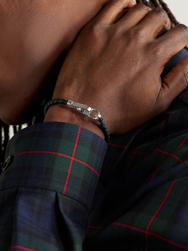 Braided Leather and Sterling Silver Bracelet - OU