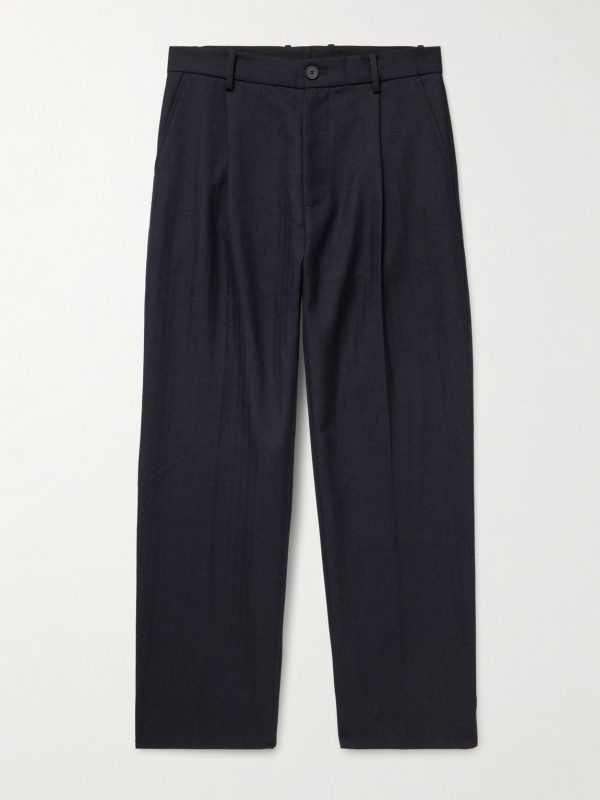 + Aaron Levine Selby Straight-Leg Pleated Wool Trousers