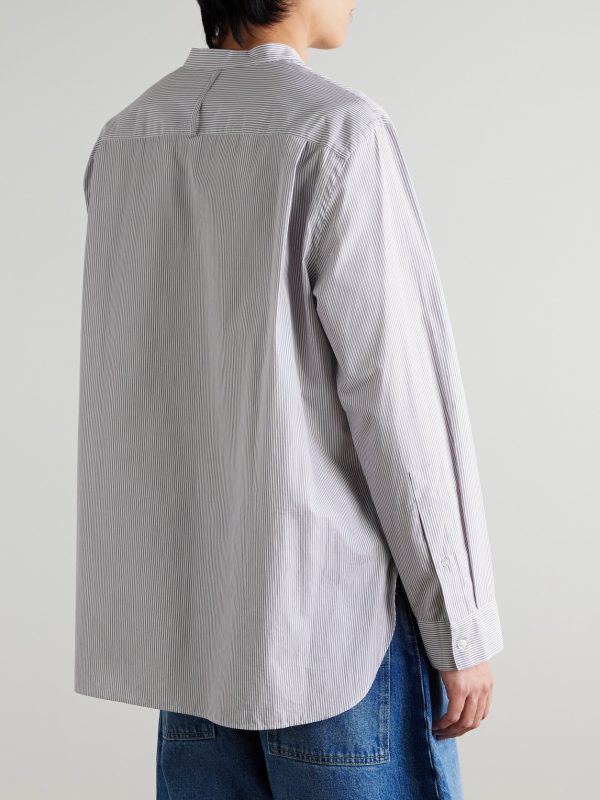 + Aaron Levine Nick Grandad-Collar Striped Cotton Shirt - BK
