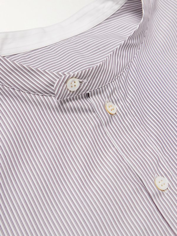 + Aaron Levine Nick Grandad-Collar Striped Cotton Shirt - CU