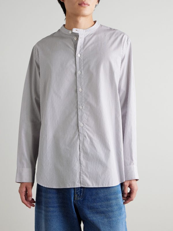 + Aaron Levine Nick Grandad-Collar Striped Cotton Shirt - FR