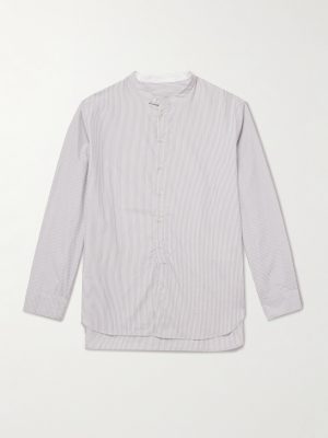+ Aaron Levine Nick Grandad-Collar Striped Cotton Shirt + Aaron Levine Nick Grandad-Collar Striped Cotton Shirt